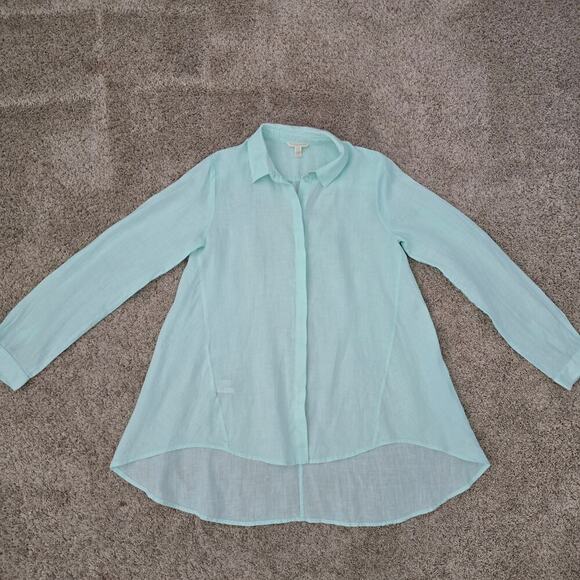 Eileen Fisher Organic Linen Tunic Top Sz S Green Minimalist Lagenlook Coastal - Picture 3 of 9